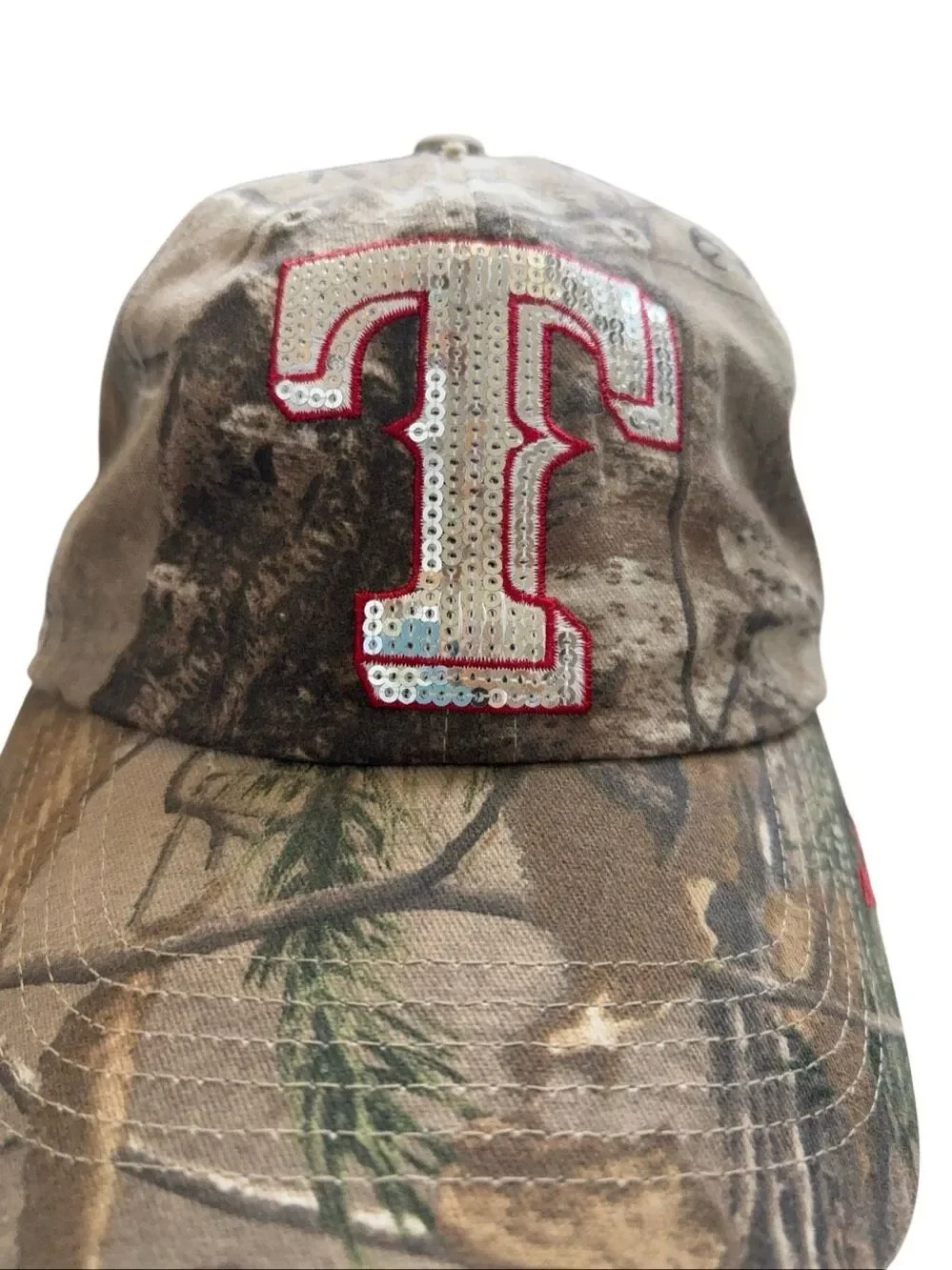 Texas Rangers Camo Baseball Cap Sequin “T” Adjustable Strap Hat